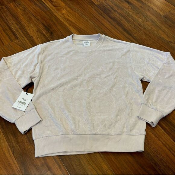 TNA Aritzia Towel Terry Midweight pale pink/beige crewneck sweatshirt NWT - Picture 1 of 6